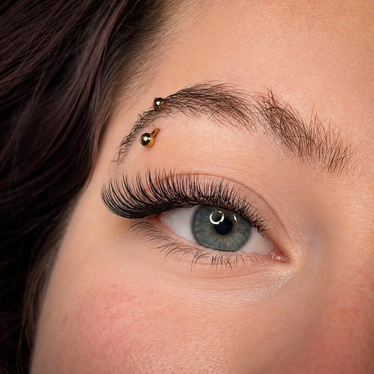 Close-up of a finished lash extension set at Flirty Studios.